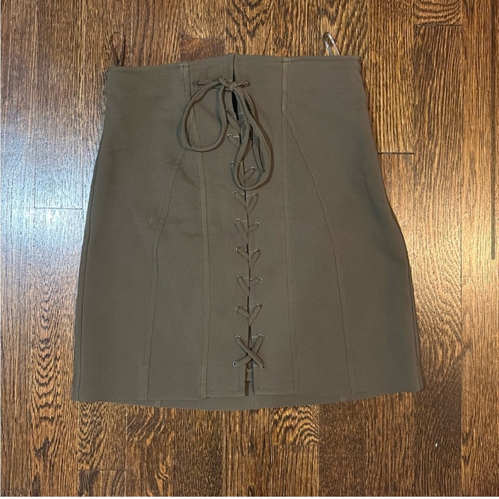Zara Brown/Khaki A-line High-Waisted Mini Skirt with Tie Front
